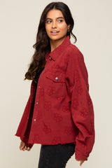 Rust Floral Embroidered Shirt Jacket