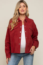 Rust Floral Embroidered Maternity Shirt Jacket