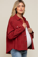 Rust Floral Embroidered Maternity Shirt Jacket