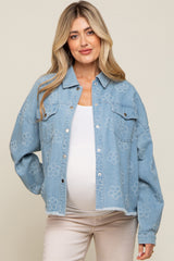 Light Blue Floral Embroidered Maternity Shirt Jacket