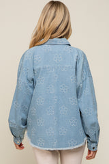 Light Blue Floral Embroidered Maternity Shirt Jacket