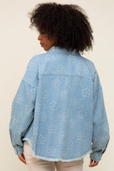 Light Blue Floral Embroidered Shirt Jacket