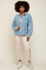 Light Blue Floral Embroidered Maternity Shirt Jacket