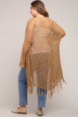 Gold Crochet Fringe Hem Maternity Plus Cardigan