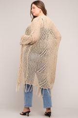 Beige Crochet Fringe Hem Maternity Plus Cardigan