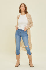 Beige Crochet Fringe Hem Cardigan