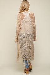 Beige Crochet Fringe Hem Maternity Cardigan