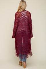 Burgundy Crochet Fringe Hem Maternity Cardigan