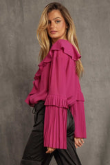 Fuchsia Pleated Ruffle Blouse