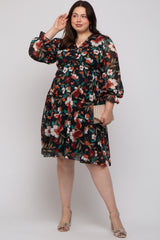 Black Floral Ruffle V-Neck Maternity Plus Dress