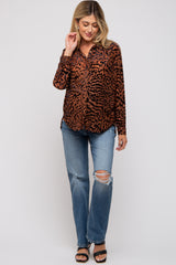 Camel Animal Burnout Maternity Button Up Top