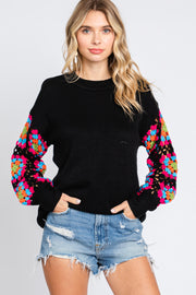 Black Crochet Sleeve Sweater