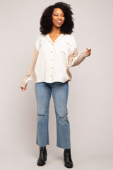 Cream Colorblock Oversized Maternity Blouse