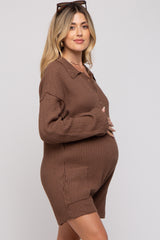 Mocha Button Up Maternity Sweater Romper