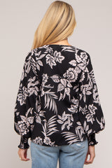 Black Floral V-Neck Long Sleeve Maternity Blouse