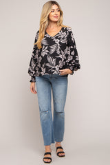 Black Floral V-Neck Long Sleeve Maternity Blouse