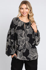 Black Floral V-Neck Long Sleeve Maternity Blouse