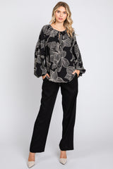 Black Floral V-Neck Long Sleeve Blouse