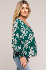 Forest Green Floral V-Neck Long Sleeve Maternity Blouse