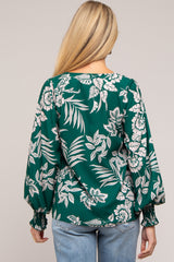 Forest Green Floral V-Neck Long Sleeve Maternity Blouse