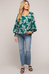 Forest Green Floral V-Neck Long Sleeve Maternity Blouse