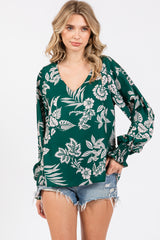 Forest Green Floral V-Neck Long Sleeve Maternity Blouse