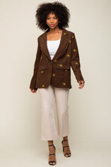 Brown Corduroy Floral Embroidered Blazer