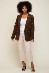 Brown Corduroy Floral Embroidered Blazer