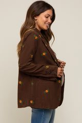 Brown Corduroy Floral Embroidered Maternity Blazer