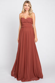 Rust Sweetheart Convertible Chiffon Gown