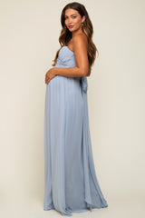 Light Blue Sweetheart Convertible Chiffon Maternity Gown