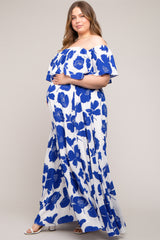 White Floral Off Shoulder Maternity Plus Maxi Dress