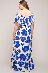 White Floral Off Shoulder Maternity Plus Maxi Dress