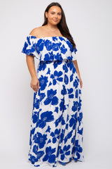 White Floral Off Shoulder Maternity Plus Maxi Dress