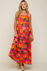 Orange Floral Back Tie Maternity Maxi Dress