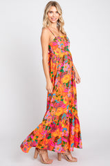 Orange Floral Back Tie Maxi Dress