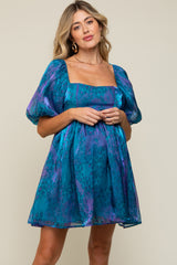 Teal Leopard Print Puff Sleeve Maternity Dress