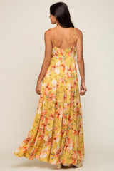 Yellow Floral Sleeveless Tiered Maxi Dress