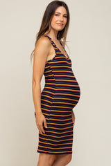 Multicolor Striped Rib Knit Maternity Dress