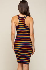 Multicolor Striped Rib Knit Maternity Dress