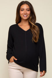 Black Ribbed V-Neck Long Sleeve Maternity Top