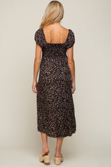 Black Leopard Button Front Maternity Midi Dress