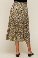 Olive Floral Smocked Maternity Midi Skirt