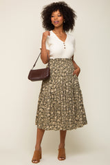 Olive Floral Smocked Midi Skirt