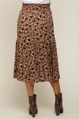 Brown Floral Smocked Maternity Midi Skirt