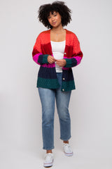 Multi-Color Color Block Button Front Cardigan