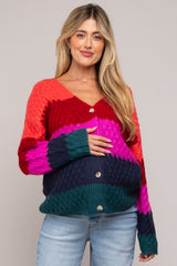 Multi-Color Color Block Button Front Maternity Cardigan