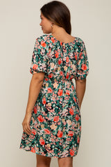 Coral Floral Ruffle Short Sleeve Maternity Dress