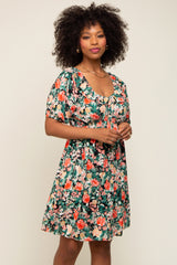 Coral Floral Ruffle Short Sleeve Dress