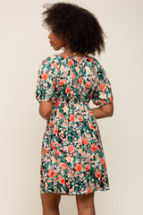 Coral Floral Ruffle Short Sleeve Dress